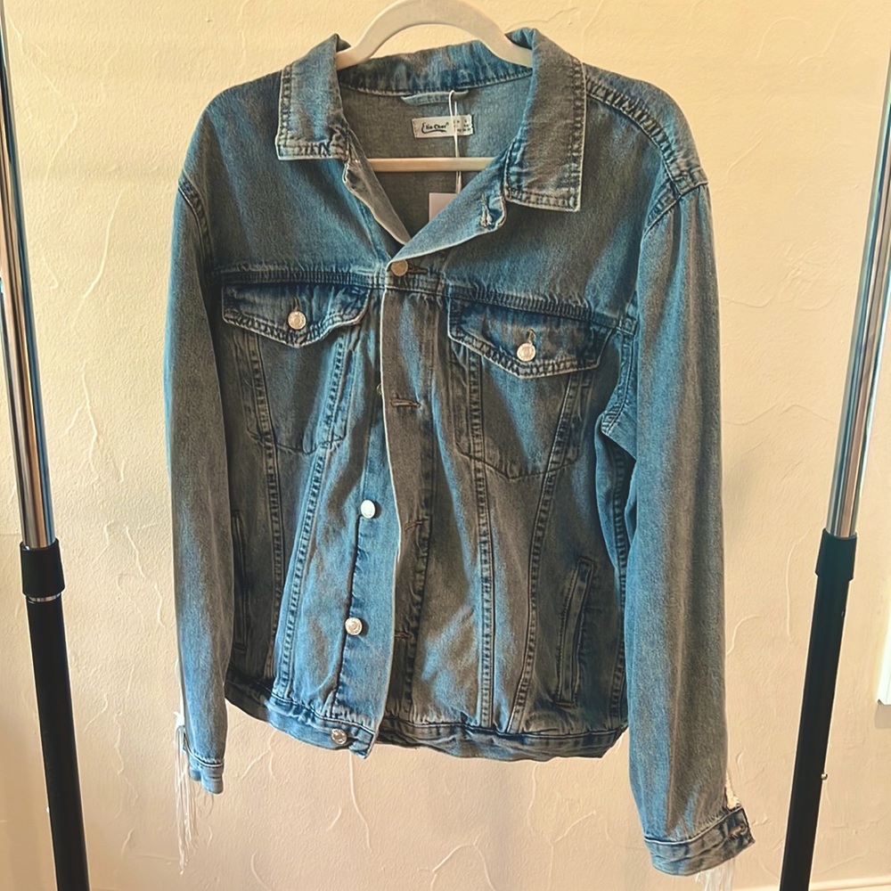 Oversized Woman’s Denim Fringe Jacket